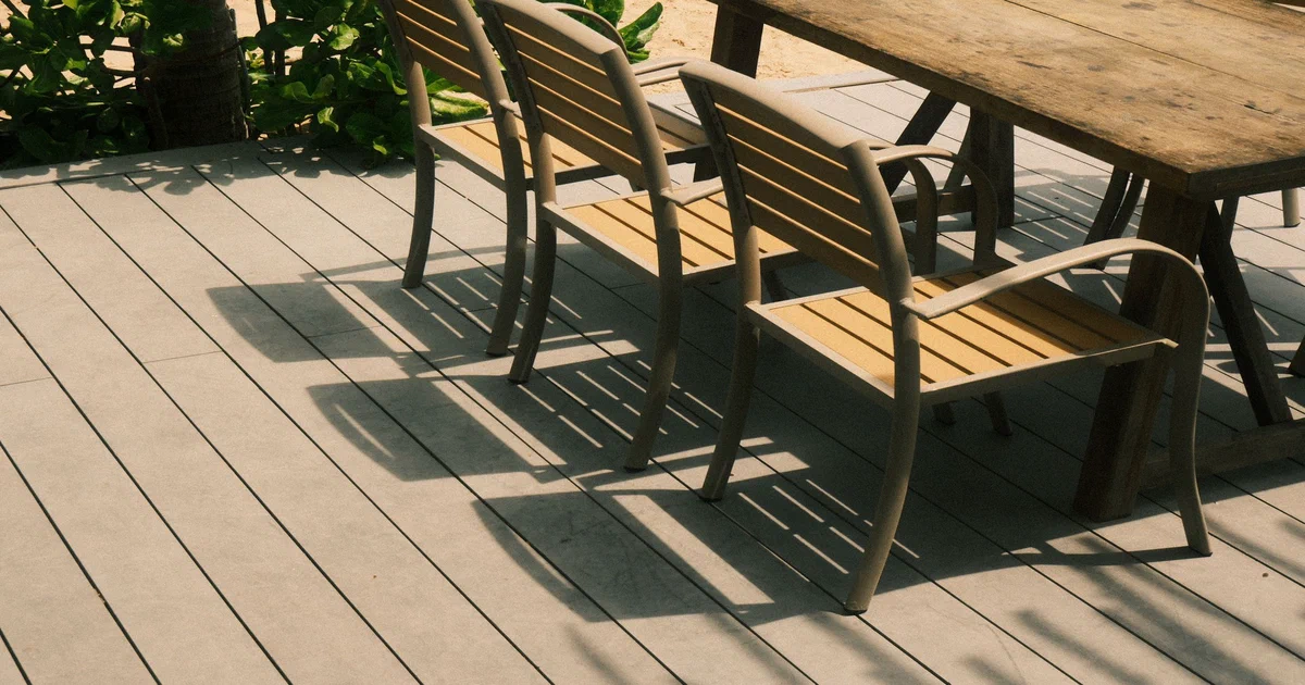 Patio en bois fraîchement teint dans une cour résidentielle au Québec